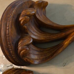 Set 7" Victorian Neoclassical Ornate Solid Scroll Carved Wood Corbel Shelves